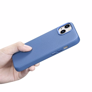 iCarer Litchi Premium odinis dėklas iPhone 14 Plus Magnetinis odinis dėklas su MagSafe Šviesiai mėlynas (WMI14220711-LB)