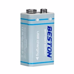 Baterija 9V (krona), įkraunama su USB-C lizdu, 1000mAh, Li-Ion