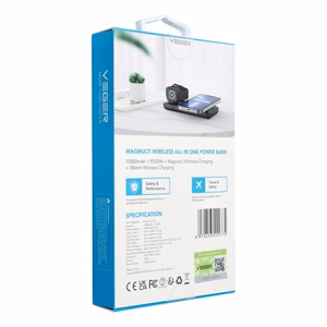 VEGER Išorinė baterija 10000 mAh su belaidžiais įkrovikliais, suderinama su MagSafe PD QC3.0 3A 22,5W MagMulti (W1156) juoda