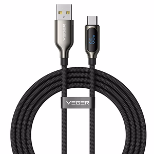 Кабель со светодиодным индикатором, разъемы Type C – Type C, VEGER PD 5A 100W CC1-ZSD, 1,5 м, черный