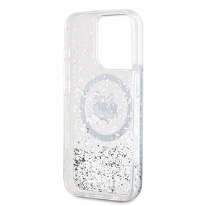 Karl Lagerfeld Skystas blizgučiai Choupette Head Magnetinis dėklas telefonui iPhone 15 Pro Max - permatomas