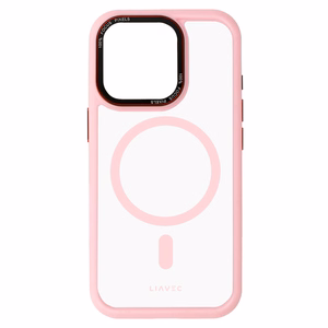 Liavec Hibridinis magnetinis skaidrus dėklas iPhone 15 Pro Max šviesiai rožinis