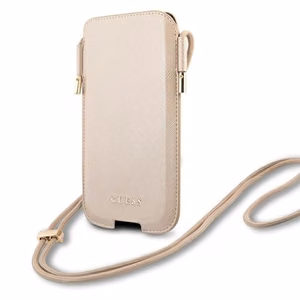 Guess Saffiano Pouch phone bag, size S / M, for phones up to 6.1", gold