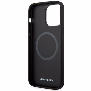 AMG AMHMP14XOSDBK iPhone 14 Pro Max 6.7" juodas/juodas kietas odinis dėklas su išlenktomis linijomis MagSafe