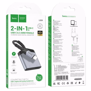 Adapteris Hoco (LS39) iš USB-C į (USB-C; 3,5mm) juodas