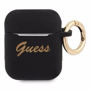 Guess GUA2SSSK AirPods dėklas juodas/juodas Silikonas Vintage Script