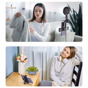 Asmenukių lazda WC13YDS teleskopinis trikojis 1.3m su dviguba lempa ir telefono laikikliu - juoda