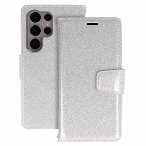 Glitter Magsafe knygos stiliaus dėklas Samsung Galaxy S22 Ultra sidabrinis