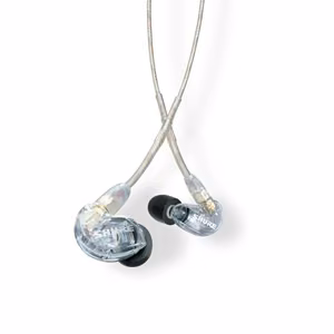 Shure SE215 – garsą izoliuojančios į ausis įstatomos ausinės, skaidrios