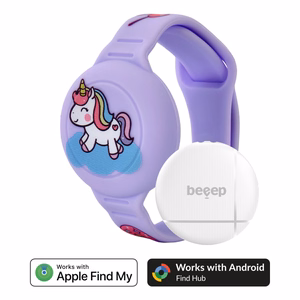 Beeep OneTag paieškos žymeklis su vaikiška silikonine apyranke „Unicorn“, Apple Find My / Android