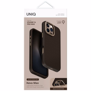 Uniq Keva Max Magclick įkrovimo kamera su stovu dėklas telefonui iPhone 16 Pro Max - ruda