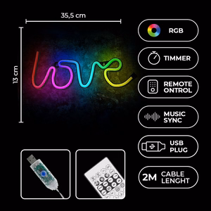 Neoninis LED RGB šviestuvas LOVE FLRN01 + RC Forever Light