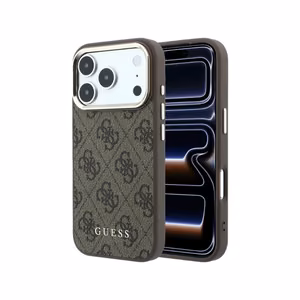 Dėklas Guess PU Leather 4G Gold Frame MagSafe Apple iPhone 18 Pro rudas