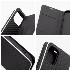 Dėklas telefonui LUNA Book Carbon Xiaomi Redmi Note 10 5G / Poco M3 Pro / Poco M3 Pro 5G juodas