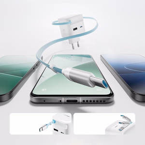 Cuktech AD653W maitinimo adapteris 67 W GaN, su 2 USB-C ir USB-A jungtimis bei 70 cm įtraukiamu USB-C laidu – baltas