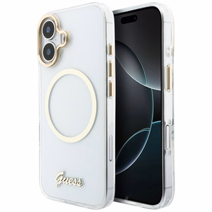 Guess IML Script Metal MagSafe Dėklas for iPhone 17 - skaidrus