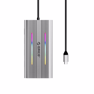 Orico XDR 12 viename RGB USB-C prijungimo stotelė USB-A USB-C PD 100W 2x HDMI 4K 60Hz VGA RJ45 Gigabit SD ir microSD kortelių skaitytuvas - pilka