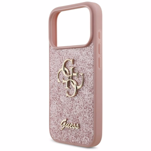 Guess PU Fixed Glitter 4G Metal Logo dėklas Apple iPhone 18 Pro, rožinis