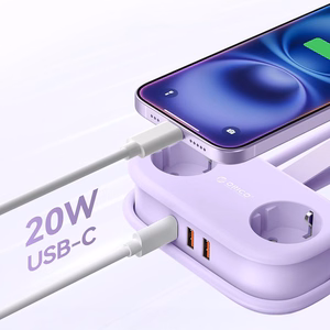 Orico AP3 20W GaN 5in1 удлинитель 2x AC + 2x USB-A + 1x USB-C - фиолетовый