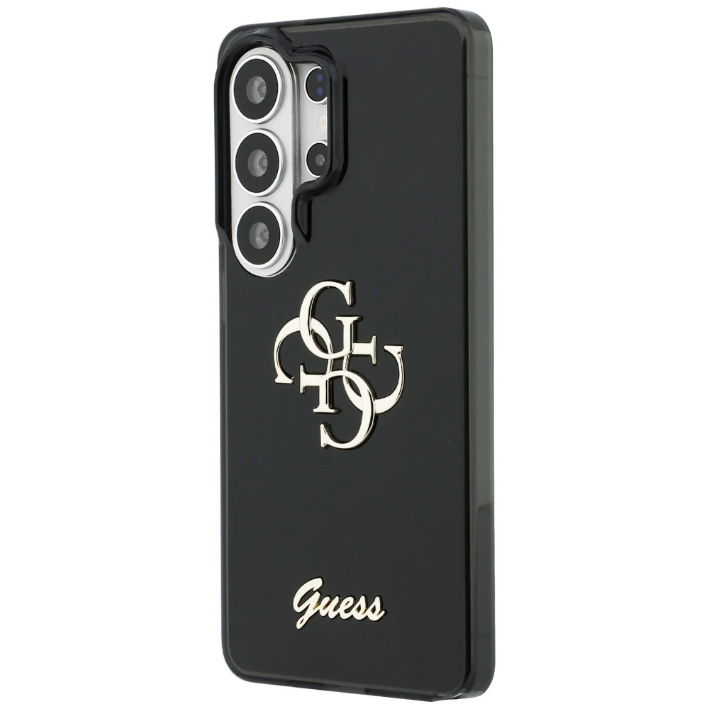 Задняя сторона чёрного чехла Guess IML Big Metal 4G Script