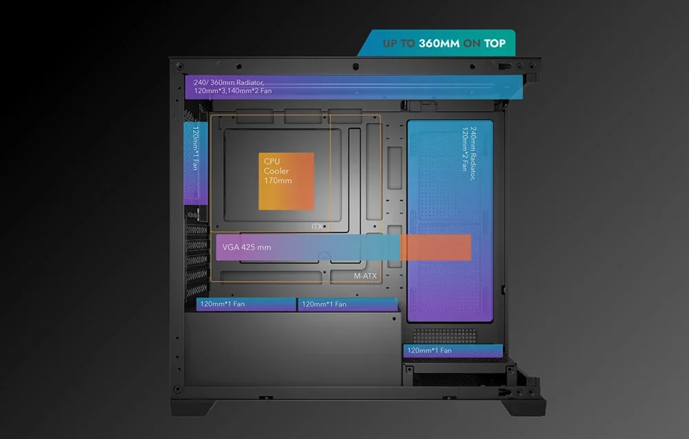 Darkflash C218M vidinė erdvė komponentams