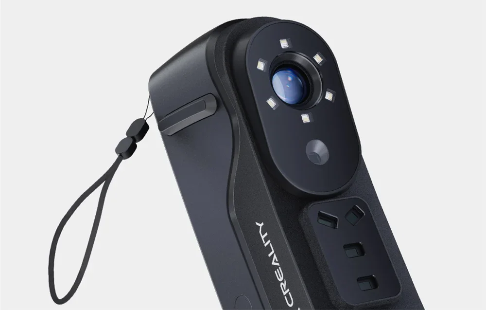Creality 3D scanner galvutės vaizdas iš arti su kamera ir LED