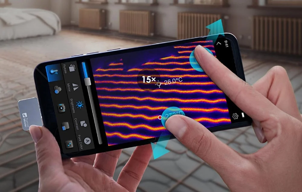 Underfloor heating inspected with a phone and P2 Pro thermal camera
