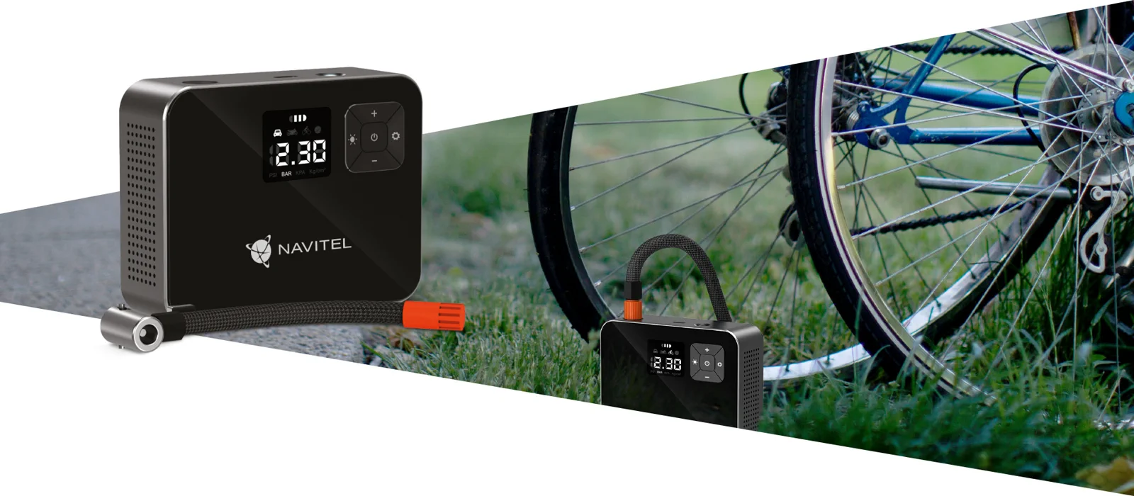 Navitel AIR 15 AL connected to a bicycle tyre