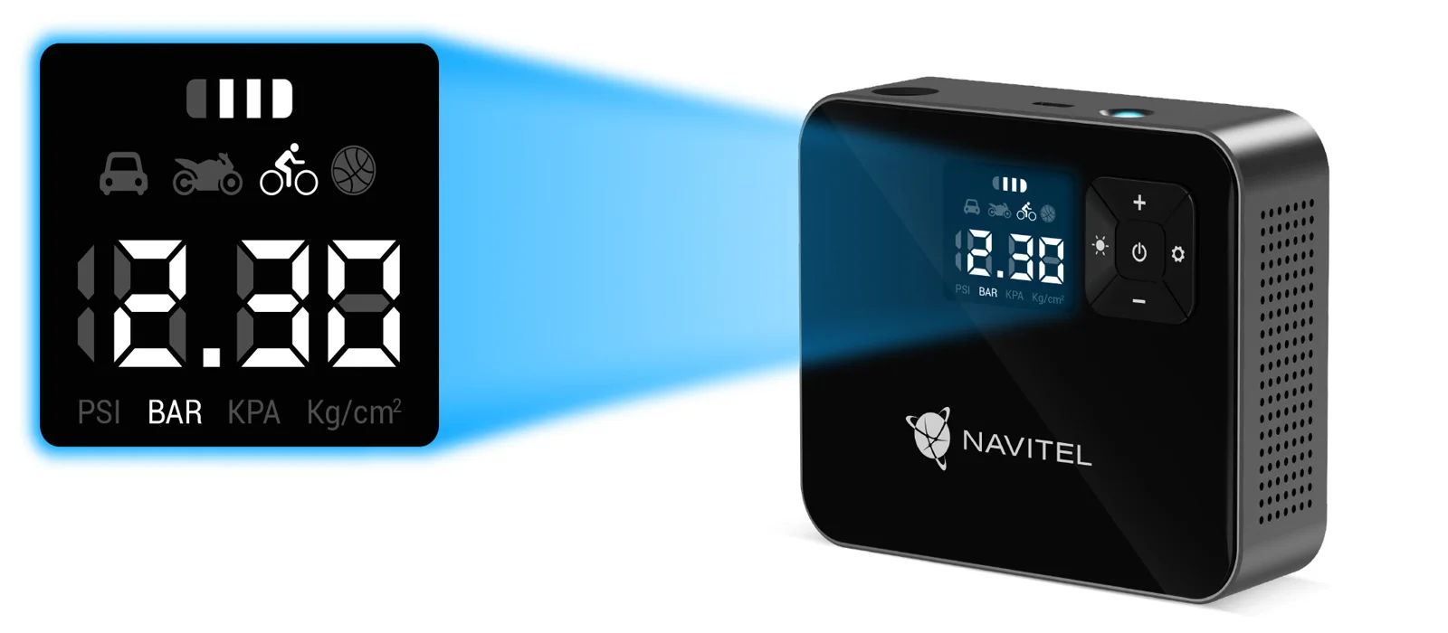 Digital pressure display on the Navitel AIR 15 AL