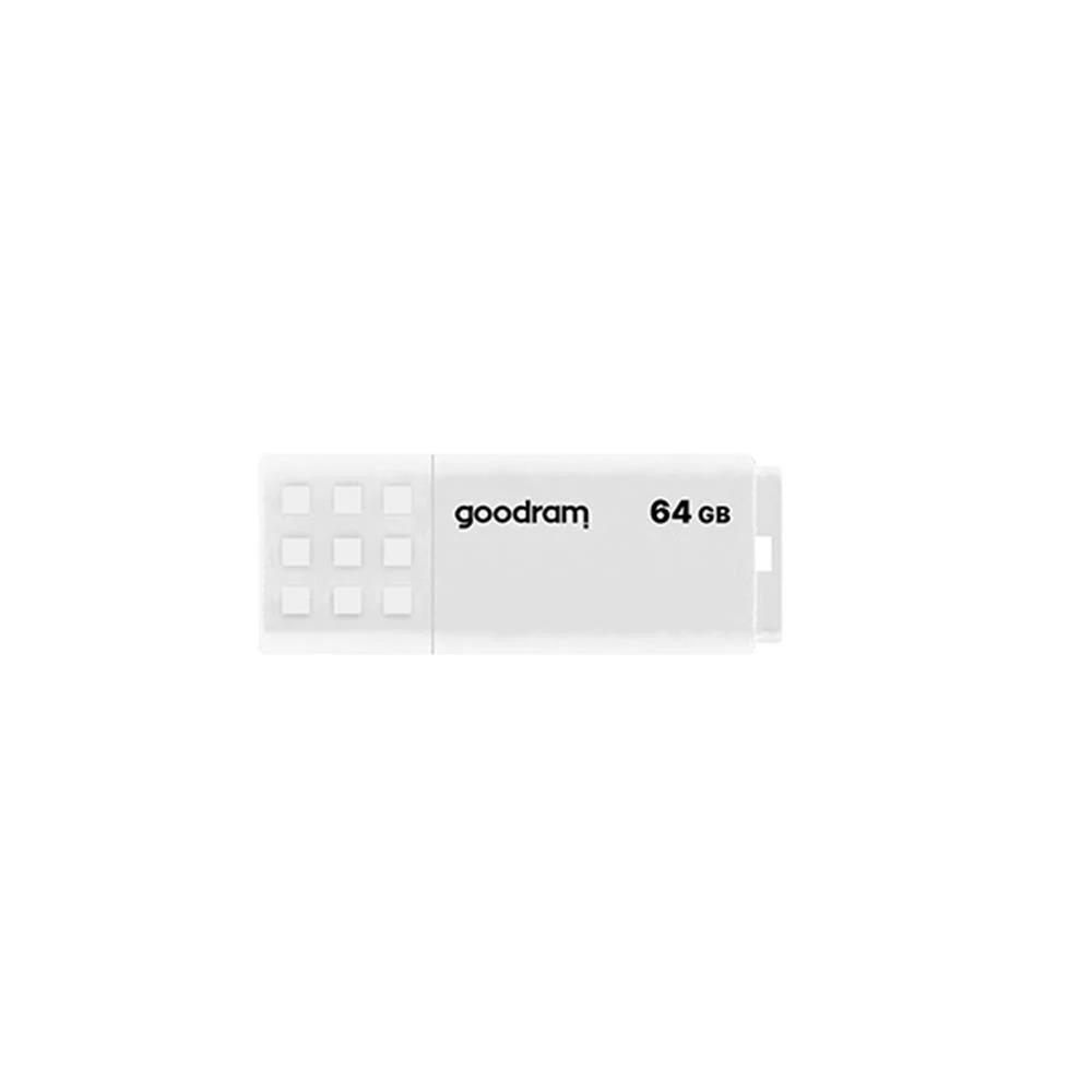 Balta 64 GB „GOODRAM UME2“ USB atmintinė, vaizdas iš priekio.