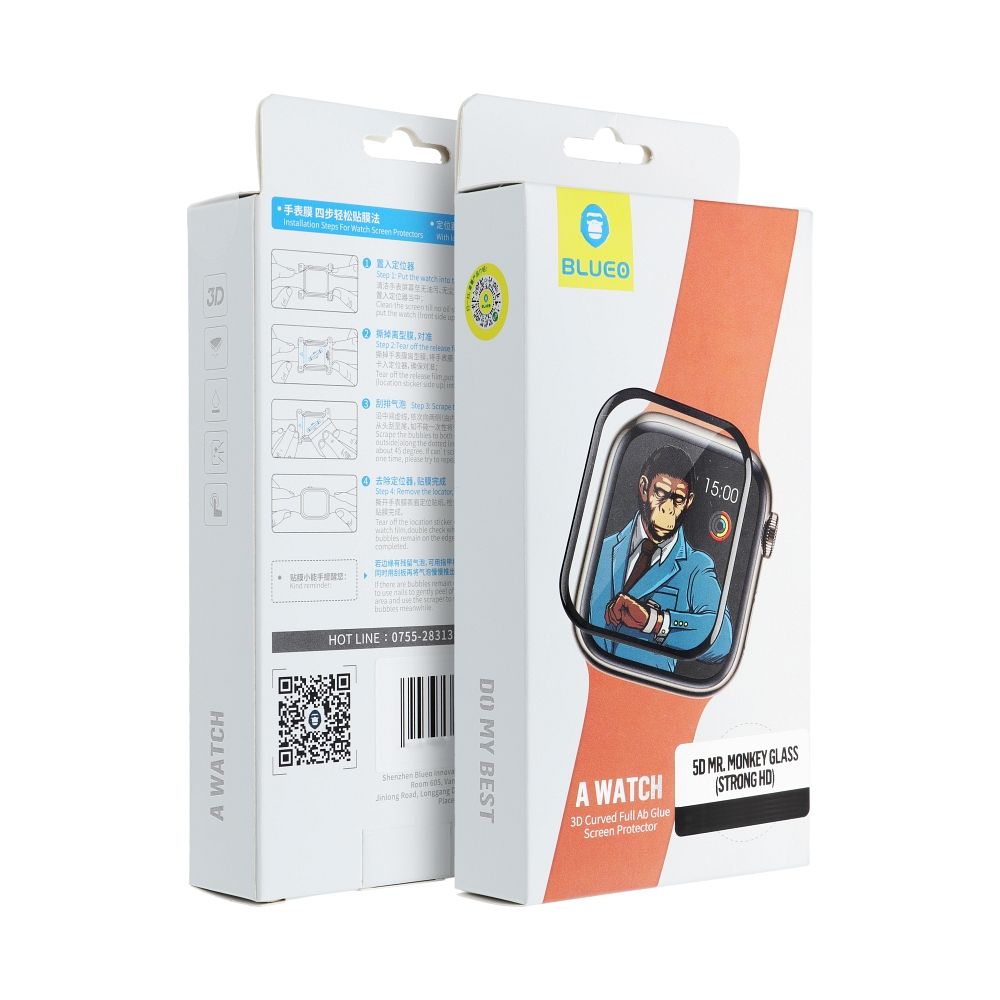 5D Mr. Monkey Apsauginis stiklas - Apple Watch SE / SE 2 / SE 3 44MM juodas (Strong HD)