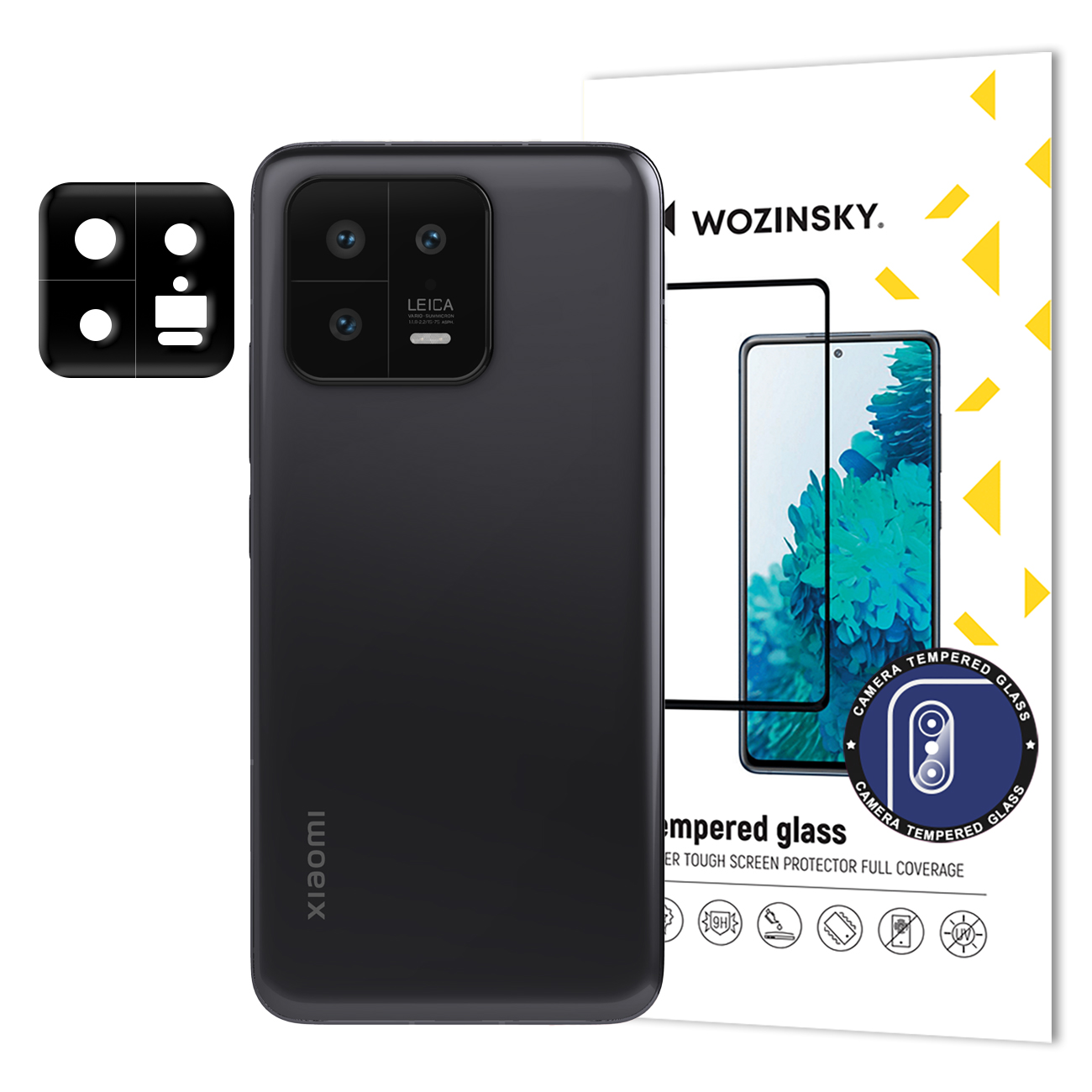 Wozinsky pilnas kameros grūdintas stiklas Xiaomi 13 telefonui, 9H kameros apsauga