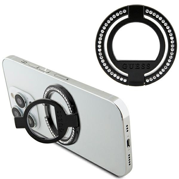Guess MagSafe žiedinis stovas GUMRSALDGK juodas/juodas su brangakmeniais