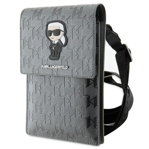 Karl Lagerfeld dėklas KLWBSAKHPKG krepšys - sidabrinė Saffiano monograma Ikonik