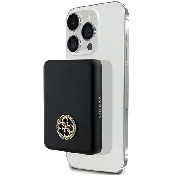 Guess Magnetinė 4G Strassed Metalinis Logotipas indukcinė išorinė baterija 15W 5000mAh - juoda