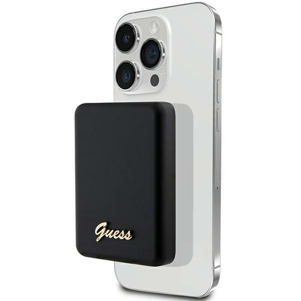 Guess Magnetinė Metalinis Script Logotipas indukcinė išorinė baterija 15W 5000mAh - juoda