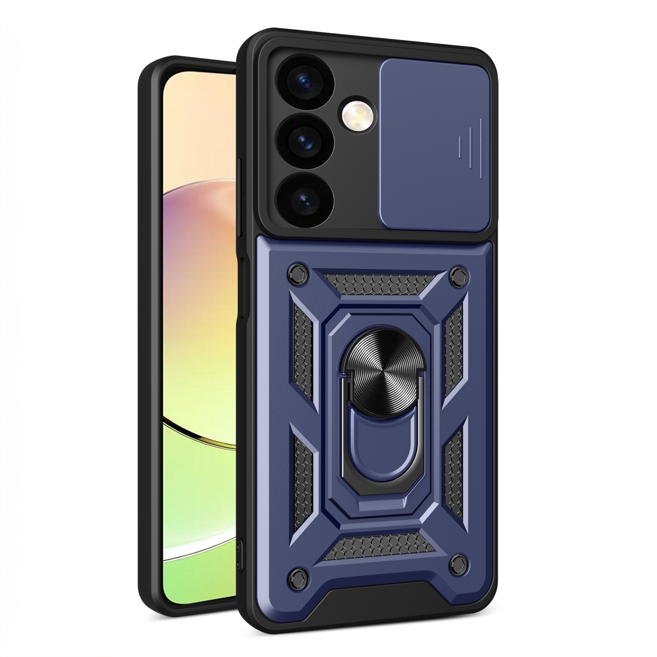 Hybrid Armor Camshield šarvuotas dėklas telefonui Samsung Galaxy S24+ su kameros dangteliu - mėlynas