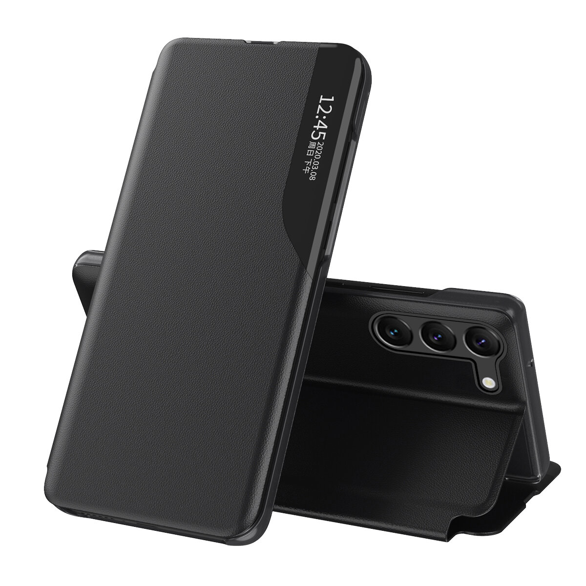 Ekologiškos odos dėklas telefonui Xiaomi POCO C65 / Redmi 13C su atvartu - juodas