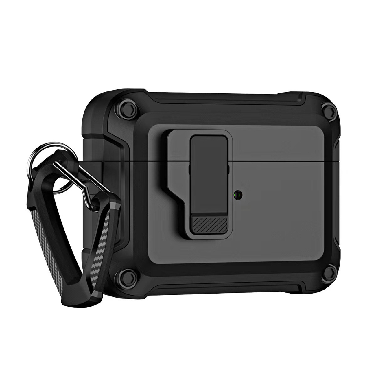 Airpods 4 Pro šarvuotas dėklas su karabinu - juodas