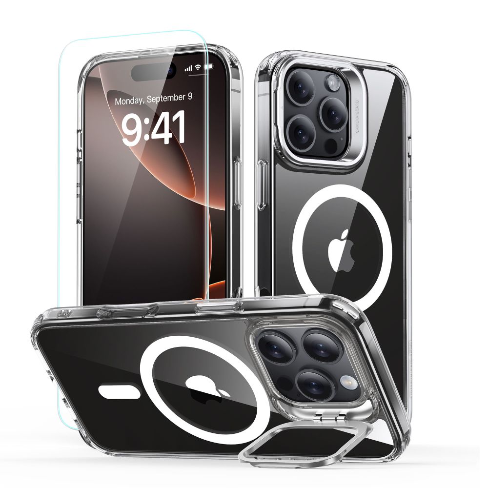 ESR Classic Hybrid Kickstand Halolock MagSafe Чехол комплект с подставкой + Закалённое стекло для iPhone 16 Pro - прозрачный