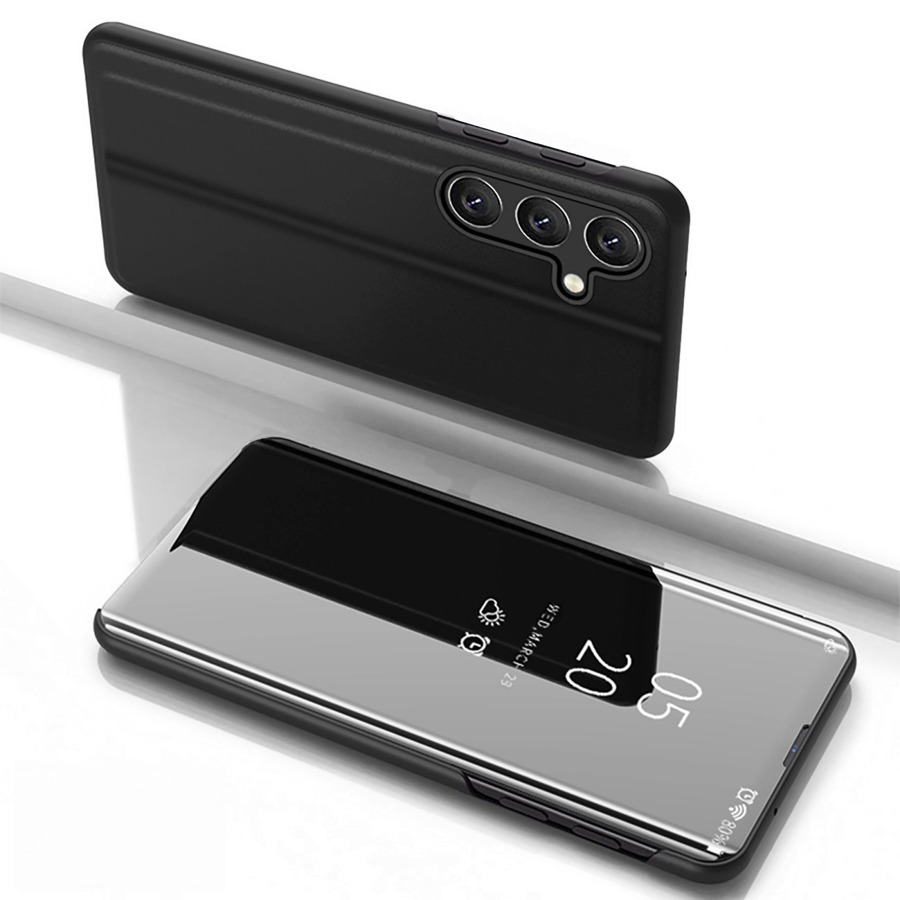Dėklas telefonui Clear View Samsung Galaxy S25 su atvartu - juodas