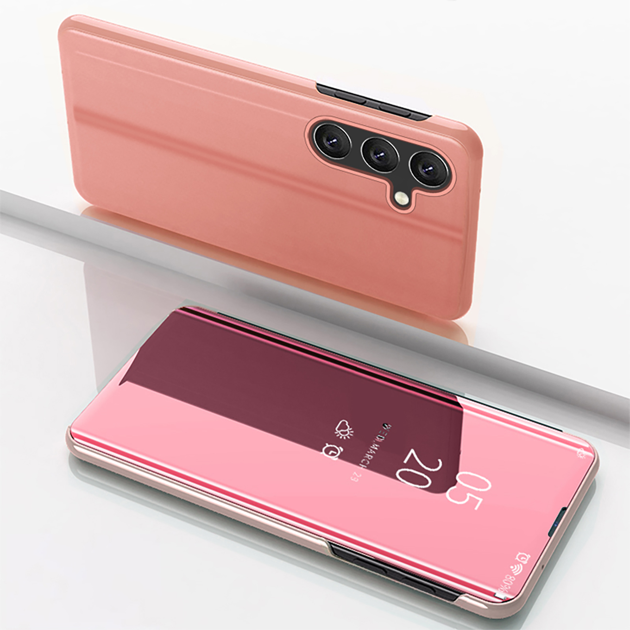 Permatomas dėklas Samsung Galaxy S24 FE su atverčiamu dangteliu - rožinė