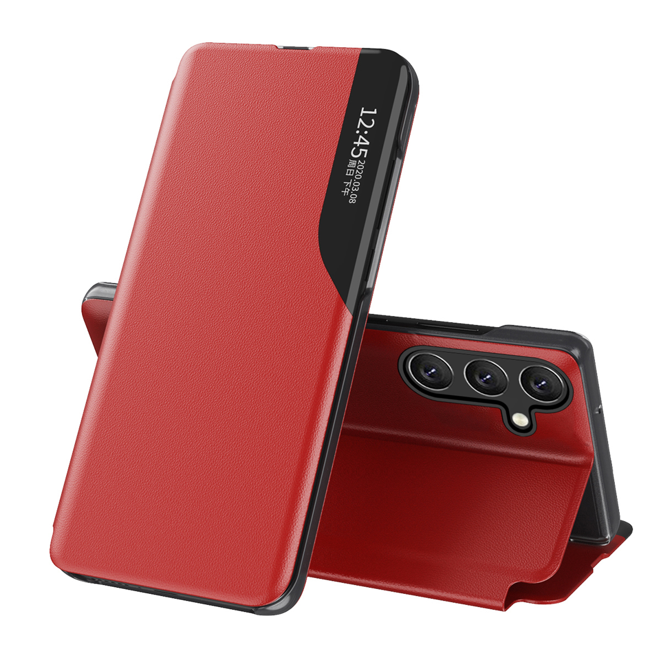 Eco Leather View Case elegantiškas dėklas su atvartu ir stovo funkcija Samsung Galaxy A56 - raudonas