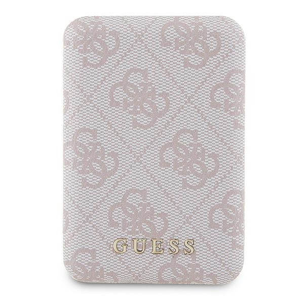 Guess indukcinė 15W GUPB5FP4EMGP 5000mAh išorinė baterija rožinė/rožinė 4G odinis metalinis logotipas MagSafe