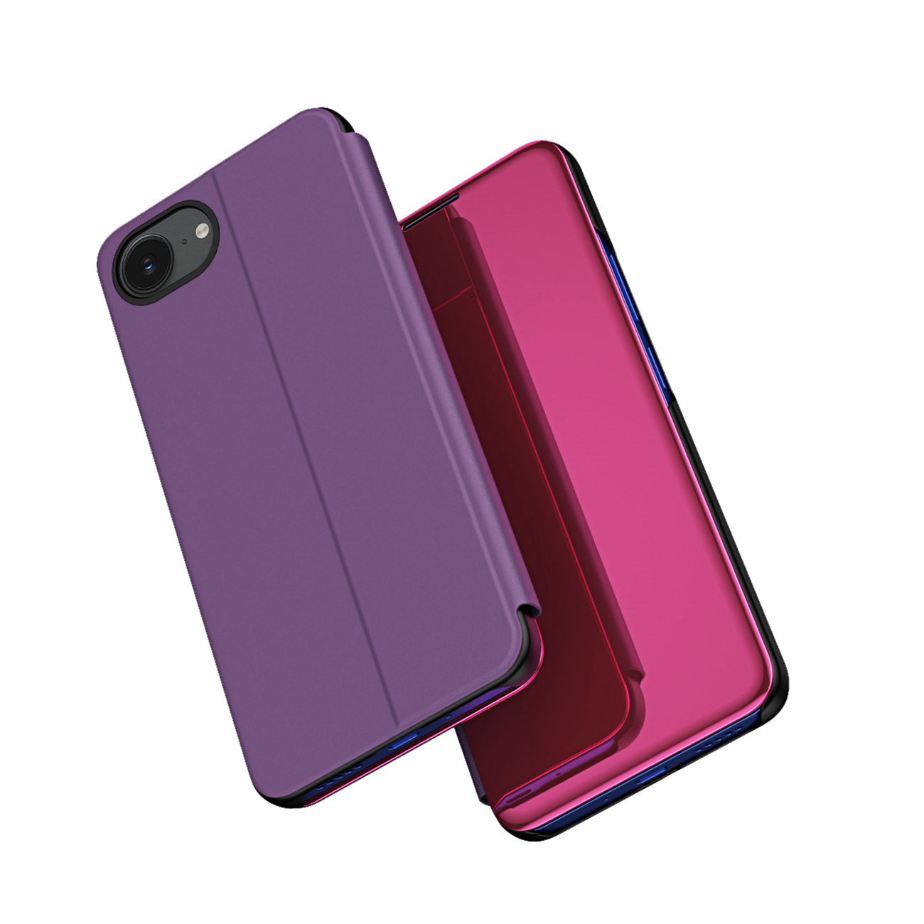 Clear View dėklas iPhone 16e atverčiamas dangtelis - rožinis