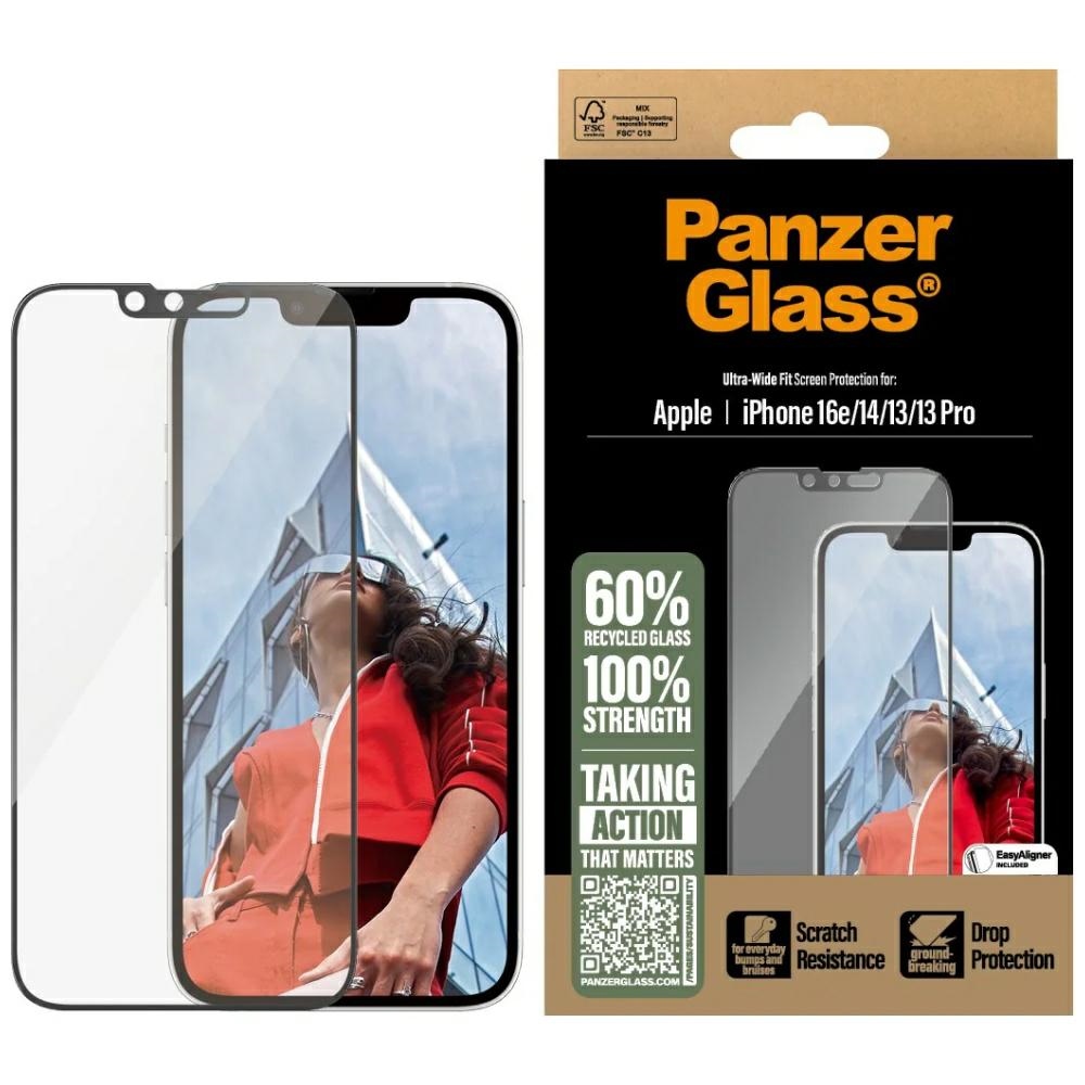 PanzerGlass Ultra-Wide Fit grūdintas stiklas iPhone 13 / 13 Pro / 14 / 16e - skaidrus