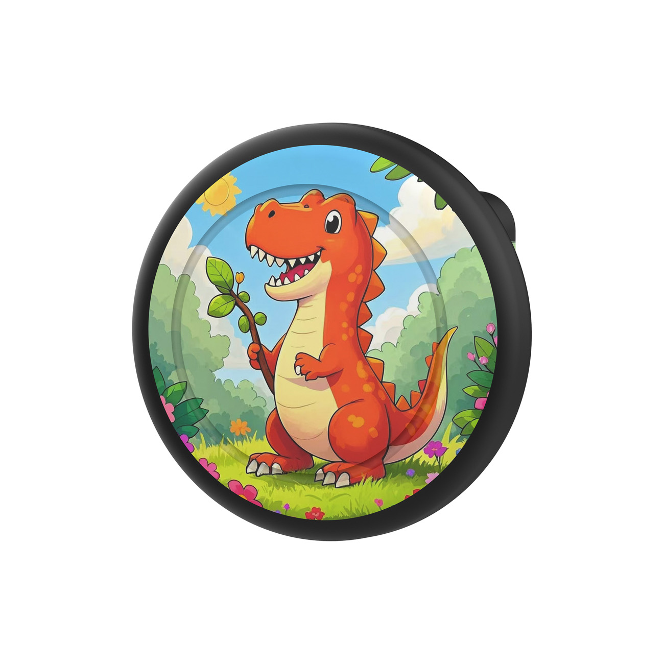 AirTag ženklo dėklas - juodas su dinozaurų spauda