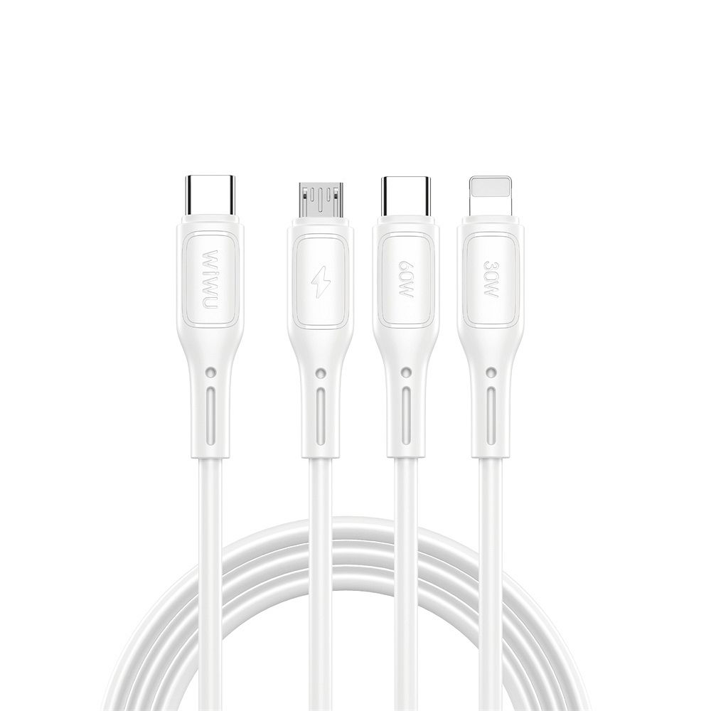 WiWU - Starlink serijos duomenų kabelis Wi-046E 3in1 USB C į USB C, Micro USB, Lightning 60W 1m - baltas