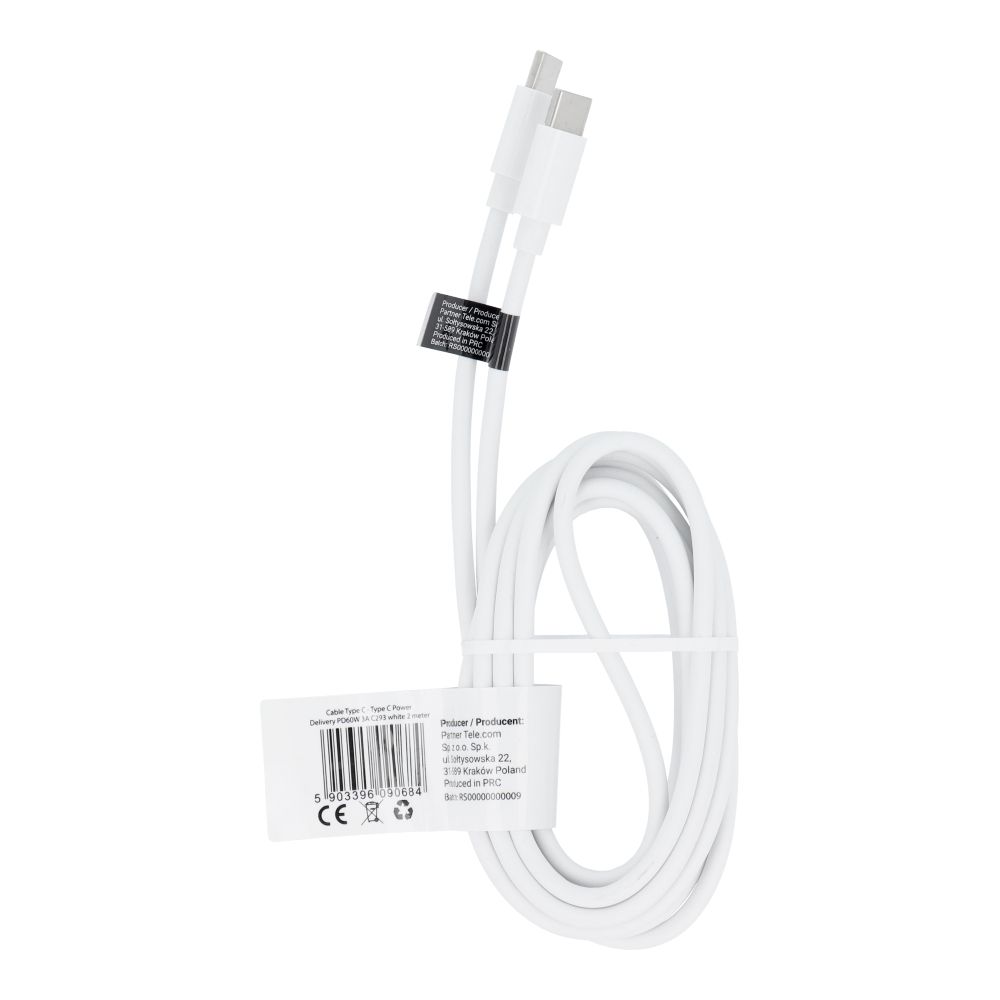 Кабель Type C to Type C PD QC 3A 60W C293 2 m белый