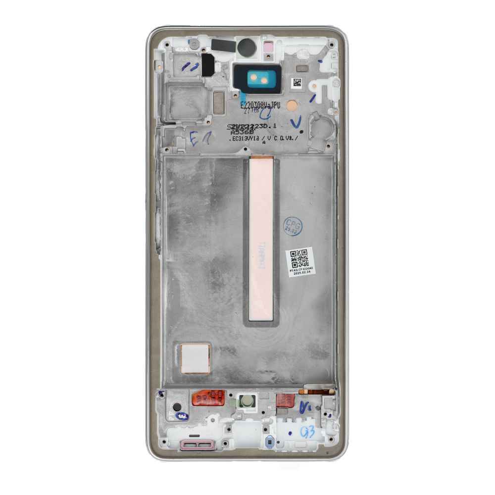 LCD ekranas SAMSUNG A53 A536 HARD OLED su sidabro spalvos rėmu